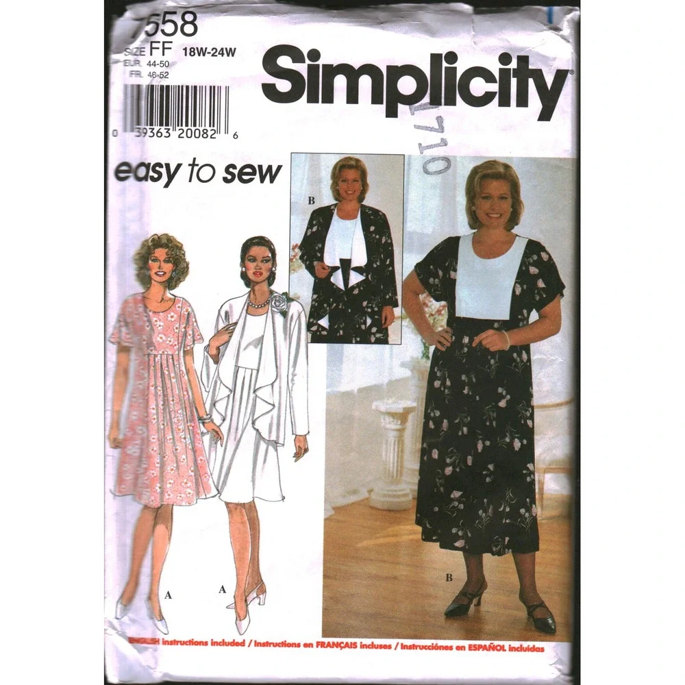 Simplicity 7558 Women Jacket Dress Pattern Plus Size 18W-24W Easy To Sew cut